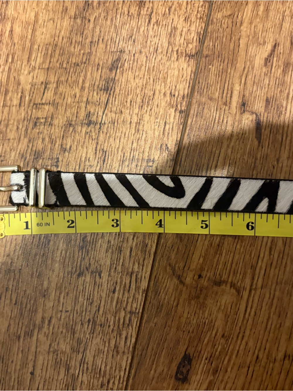 Talbots Zebra Print Skinny Leather Belt Gold Buckle Calf Hair Leather Sz M - Picture 9 of 10